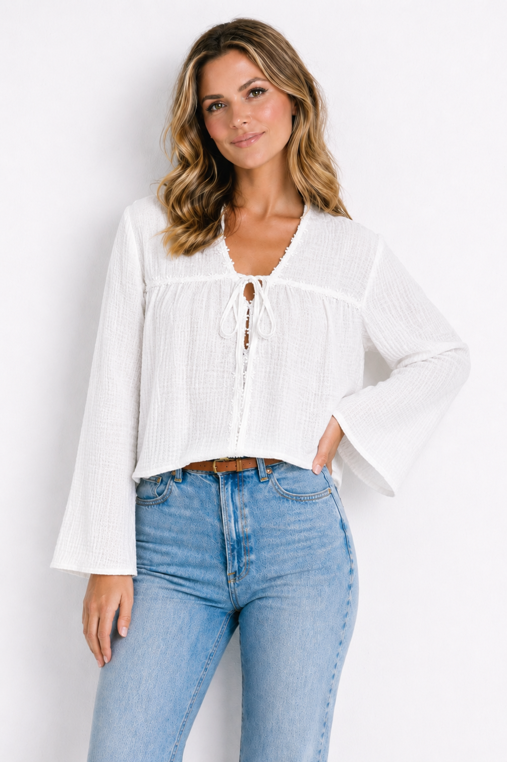 Blusa Texturizada con Lazo