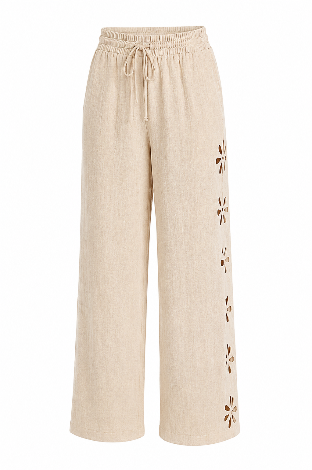 Pantalón Ancho Con Detalle Floral Calado