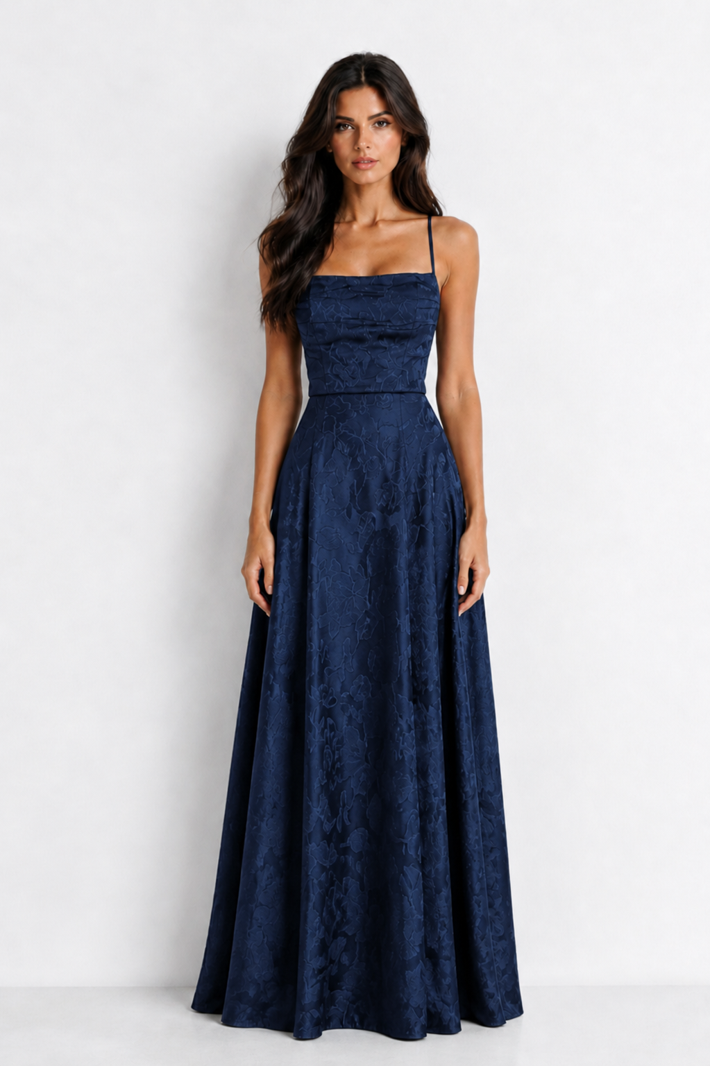 Vestido Largo Jacquard Burdeos Blue Elegance