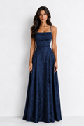 Vestido Largo Jacquard Burdeos Blue Elegance