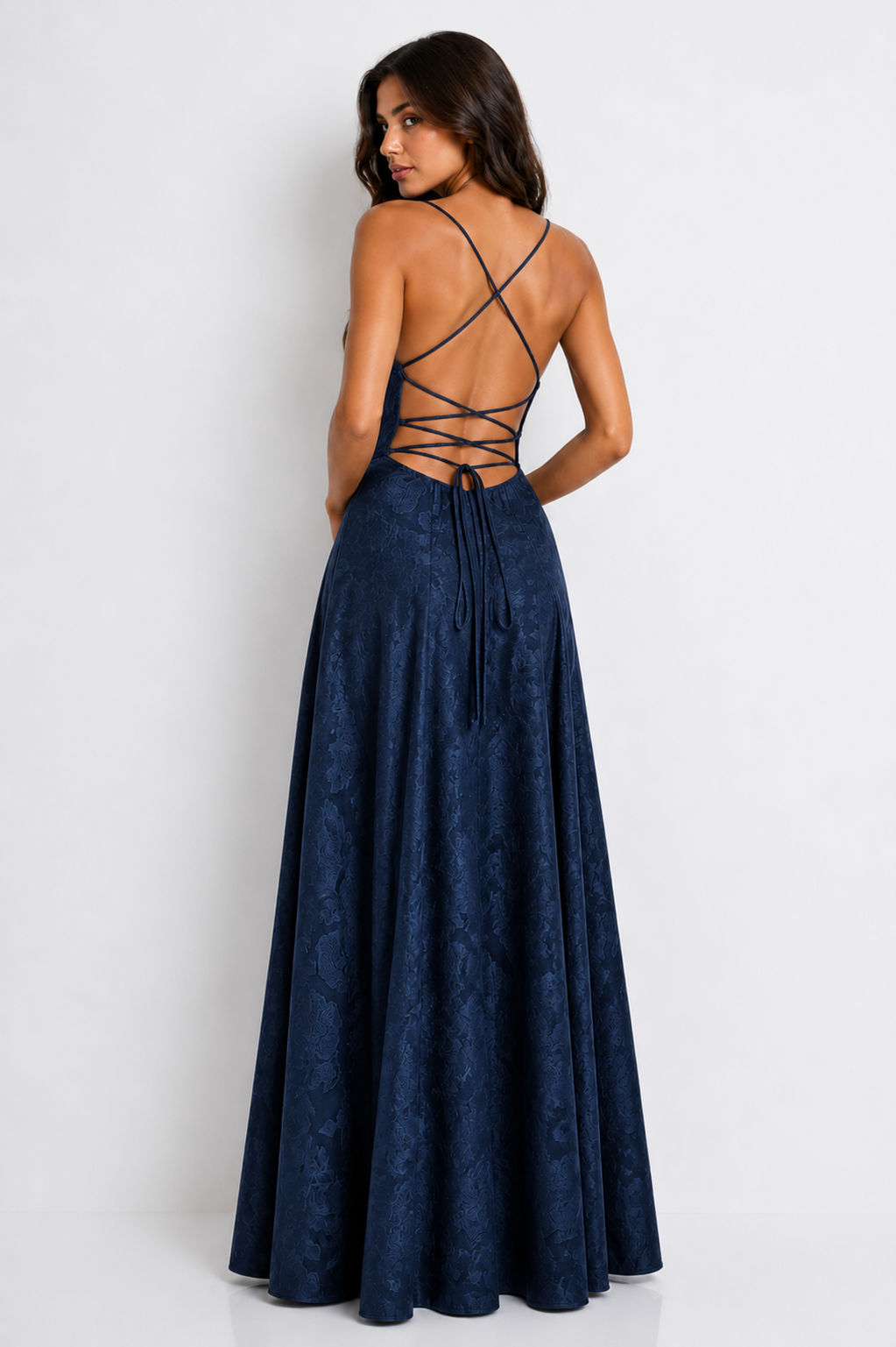 Vestido Largo Jacquard Burdeos Blue Elegance