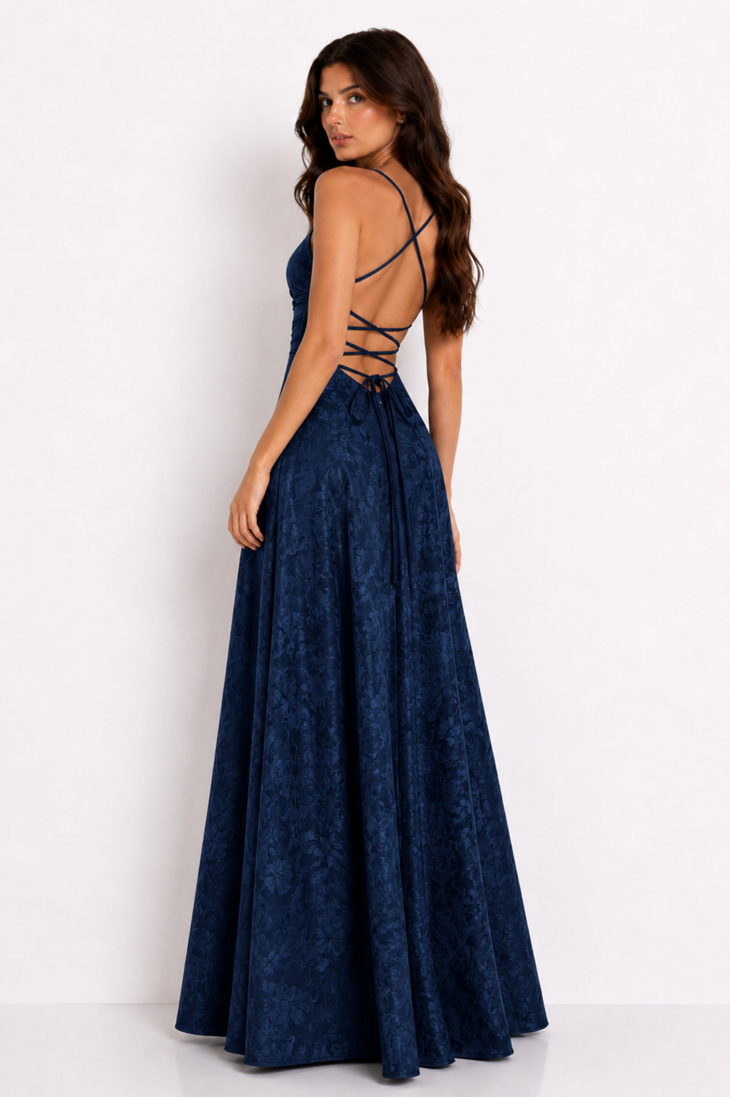 Vestido Largo Jacquard Burdeos Blue Elegance