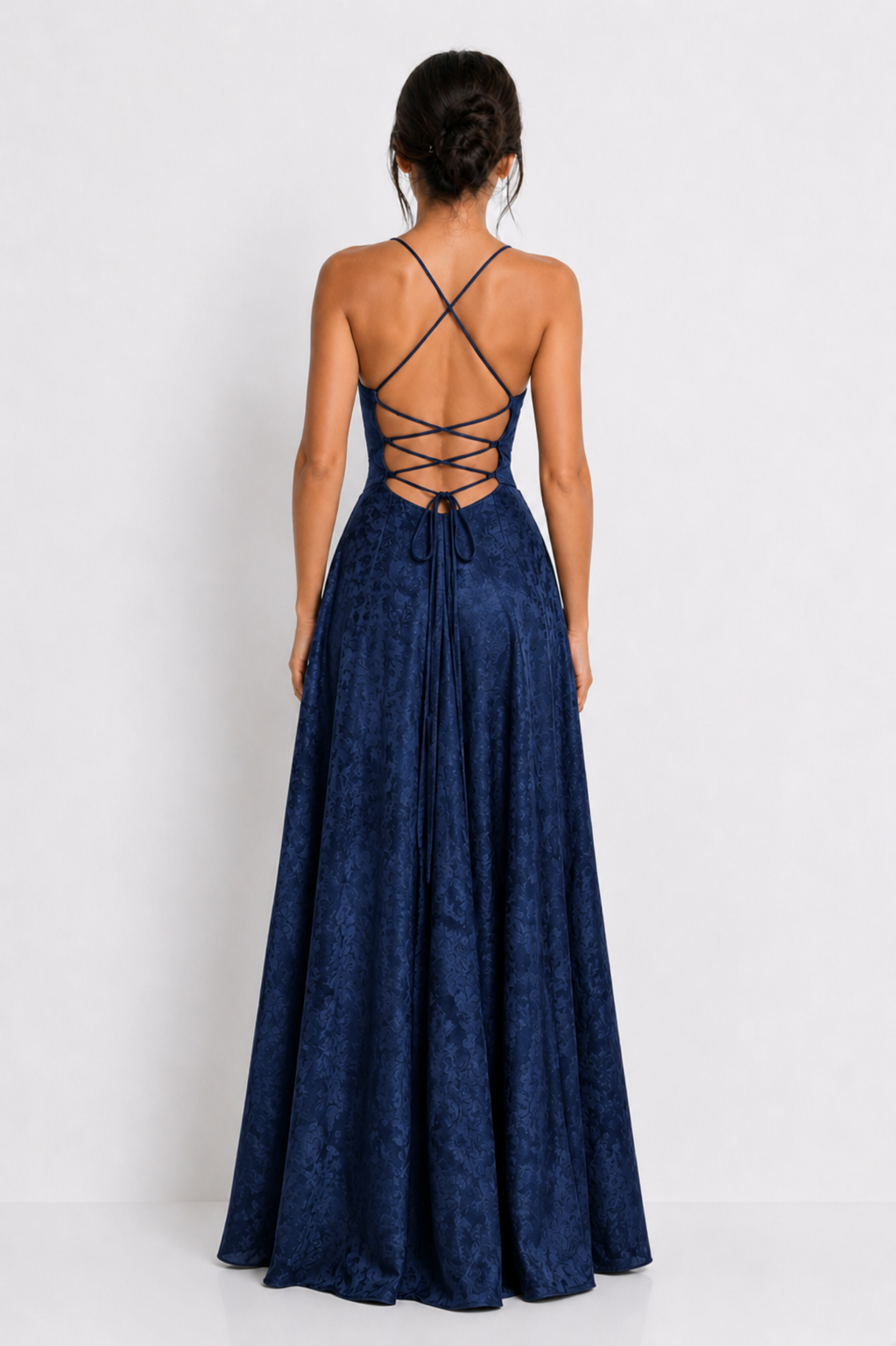 Vestido Largo Jacquard Burdeos Blue Elegance