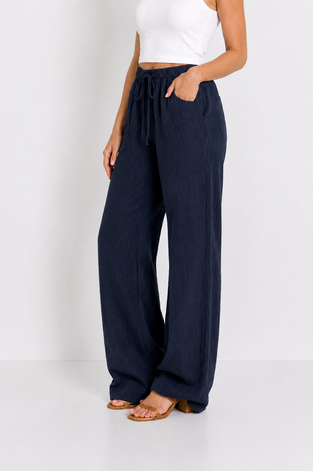 Pantalón Fluido Textura Cintura Elastica