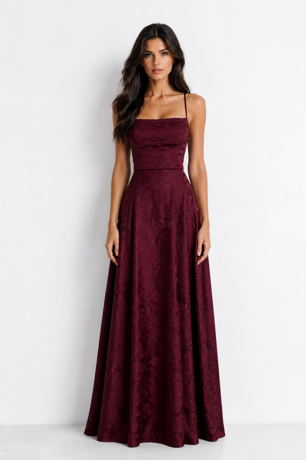 Vestido Largo Jacquard Burdeos Elegance